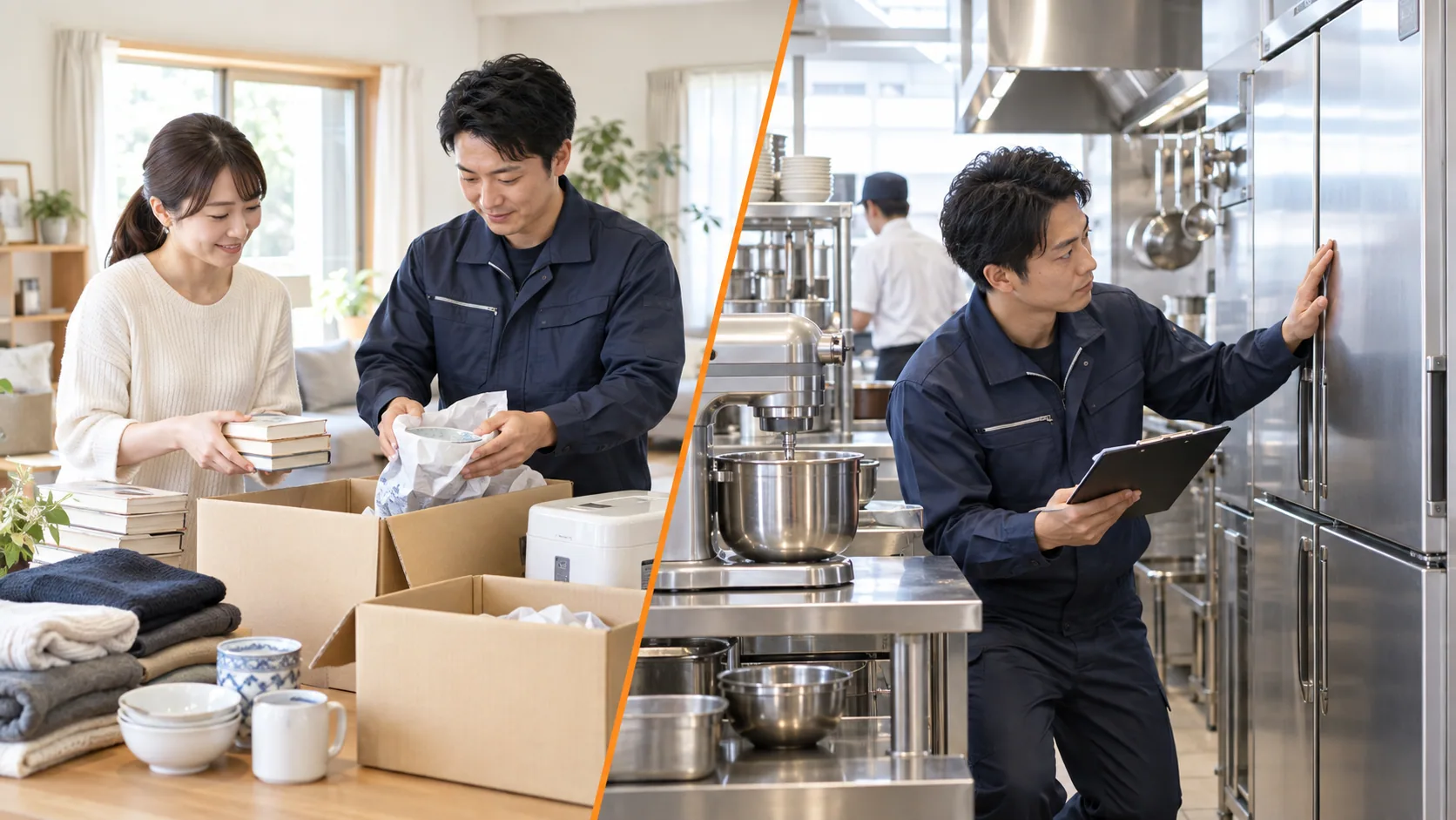 一般家庭の片付けと店舗厨房機器の査定に対応する担当者