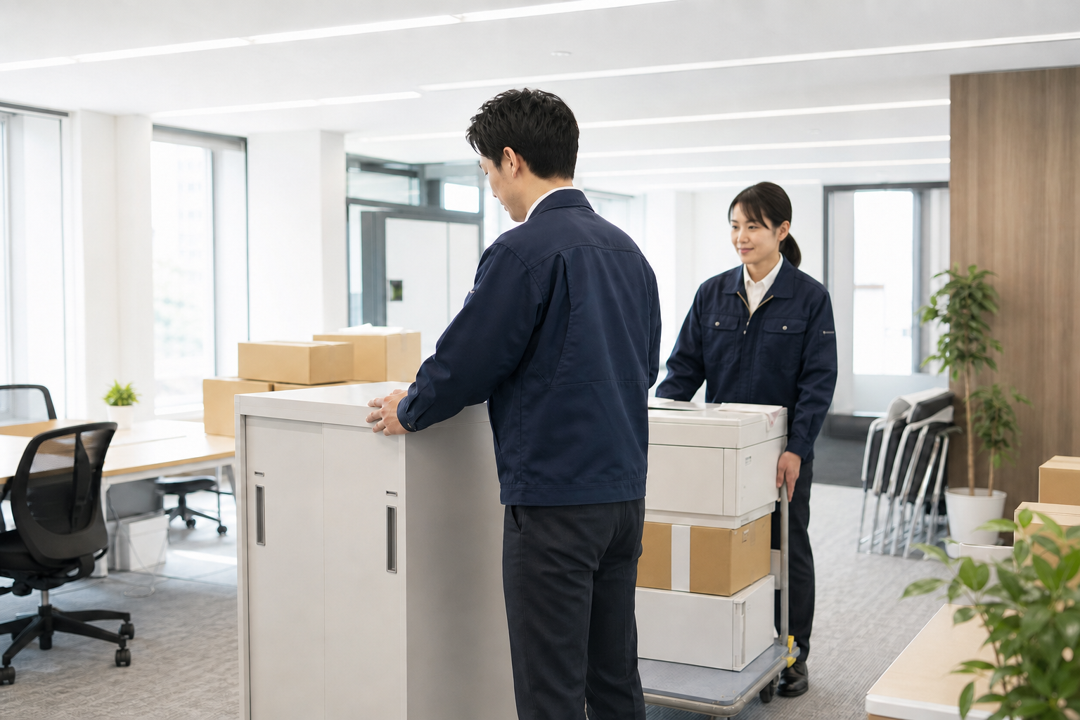 現地の状況と品物を丁寧に確認する担当者