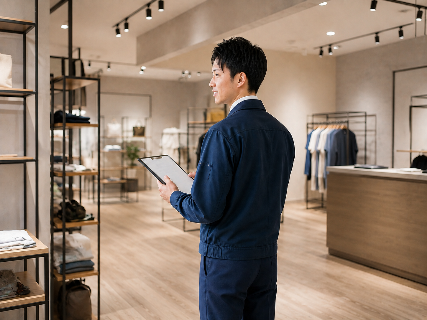 店舗や事務所の状況を確認する担当者