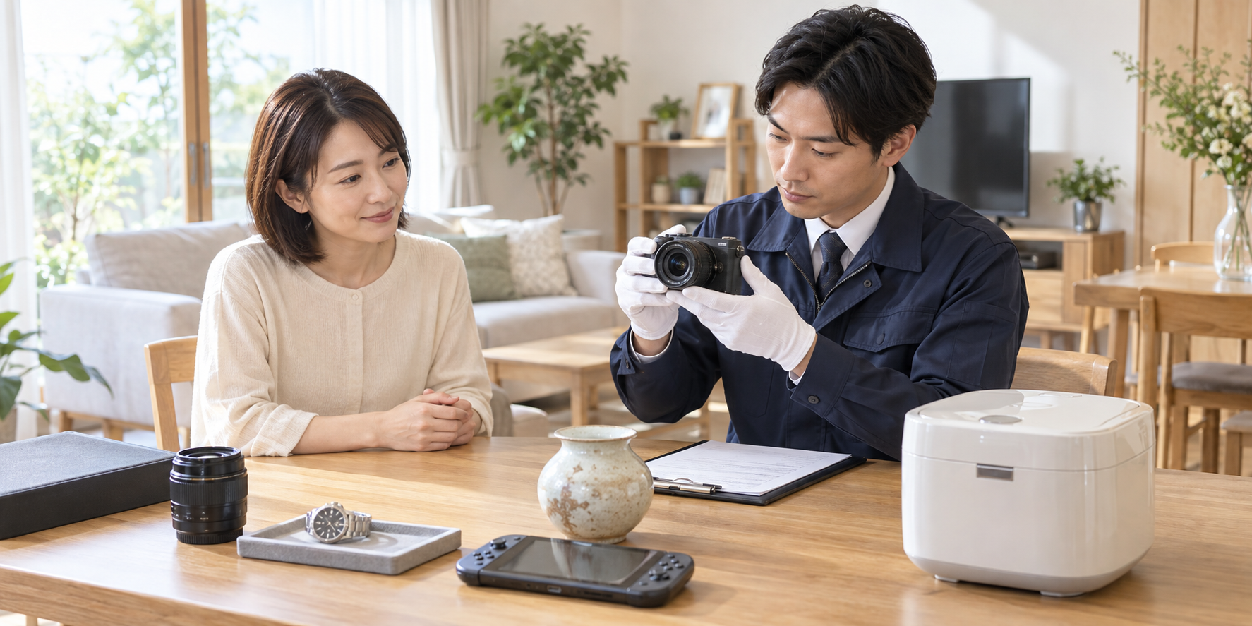 ご自宅でカメラや家電などを丁寧に査定する担当者